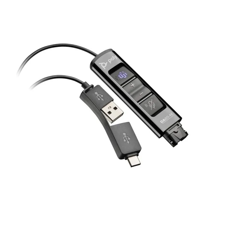 Adaptador Poly DA85-M USB-A y USB-C para auriculares con conexión QD negro 786C8AA