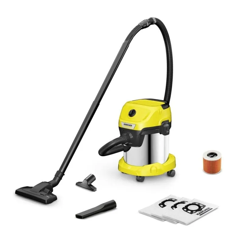 Aspiradora de tambor Kärcher WD 3 S 1000 W Seca y húmeda 15 L Acero inox 1.628-150.0