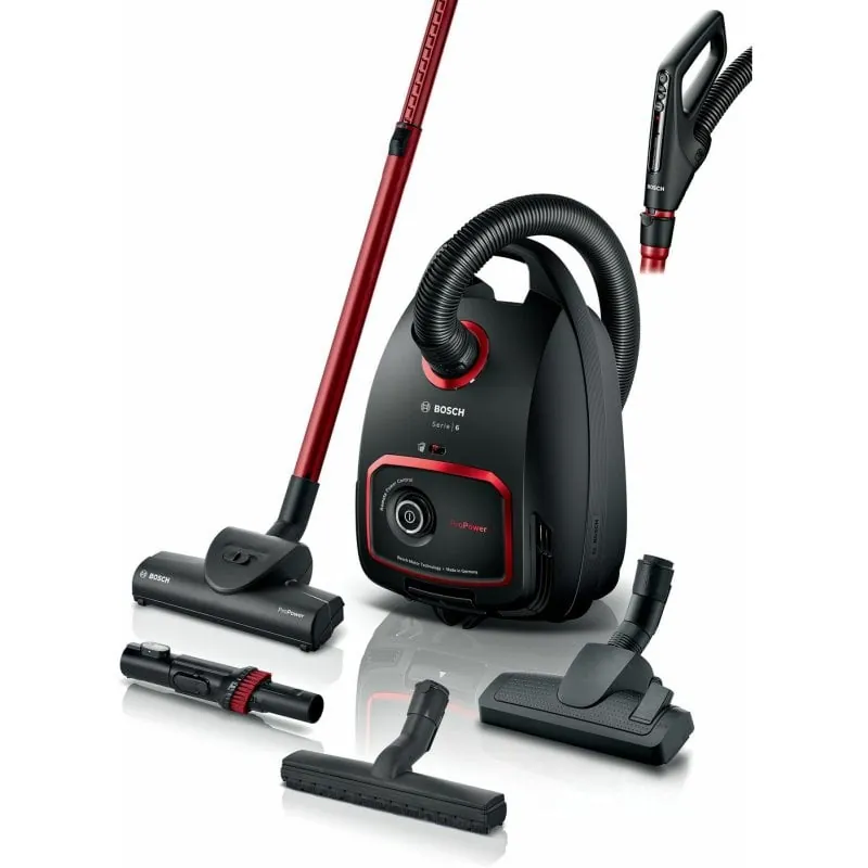 Aspiradora trineo Bosch Serie 6 ProPower 850 W Filtro HEPA bolsa 4 L negra y roja BGL6POW1
