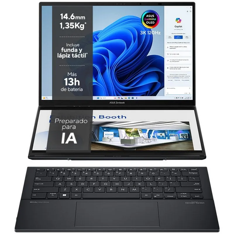 ASUS Zenbook Duo UX8406CA-PZ009W Intel Core Ultra 9 285H/32GB/2TB SSD/14" Táctil 90NB14X1-M006U0