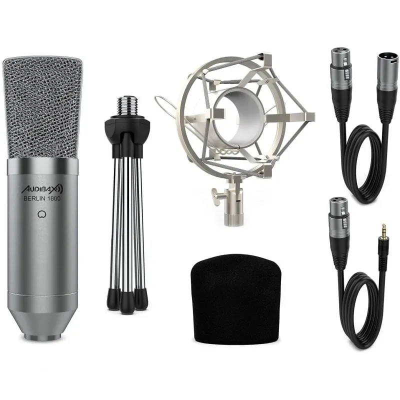 Audibax Berlin 1800 Silver Pack Micrófono Estudio Gran Diafragma BERLIN1800S