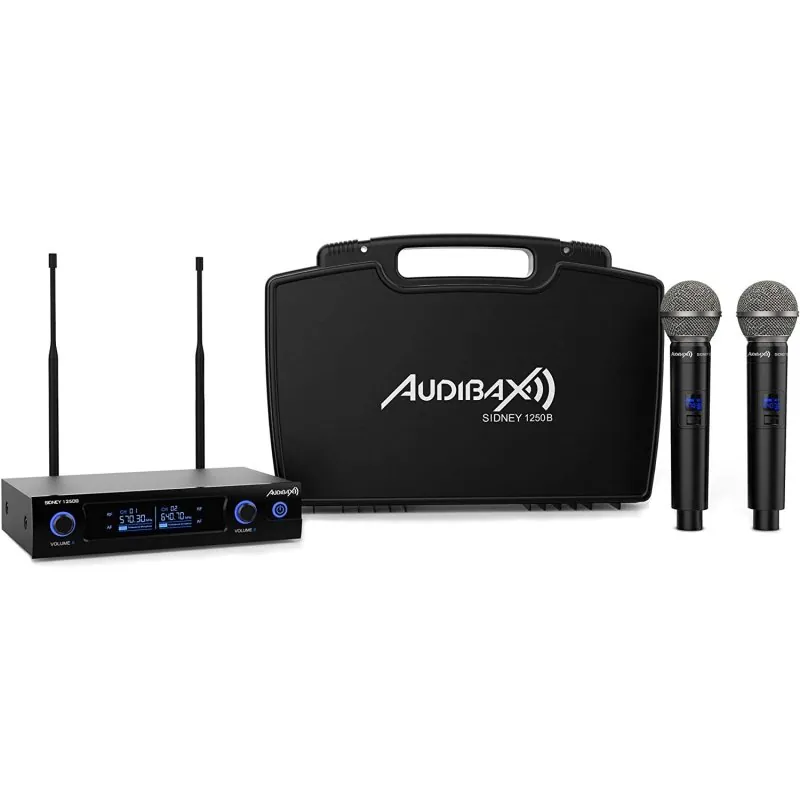 Audibax Sidney 1250 B Sistema de Micrófono Inalámbrico Dual UHF con Frecuencia B + Maleta SIDNEY-1250-B