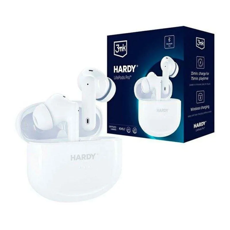 Auriculares 3MK Hardy LifePods Pro inalámbricos Bluetooth con Cancelación de Ruido Blancos 5903108528290