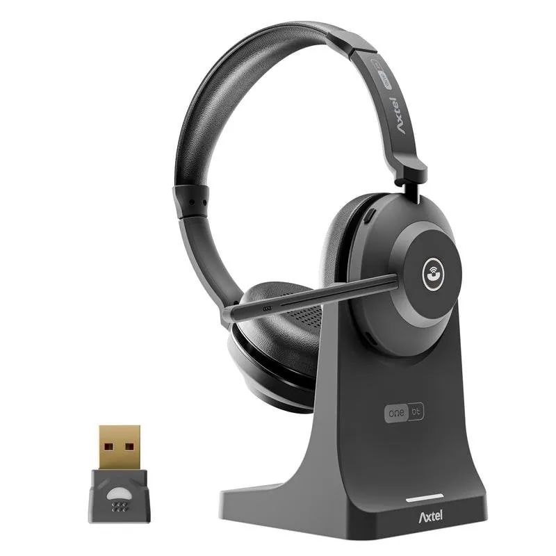 Auriculares Axtel AXH-ONEBTD-CB inalámbricos Bluetooth para oficina con Cancelación de Ruido, Micrófono y carga USB-C, color negro AXH-ONEBTD-CB