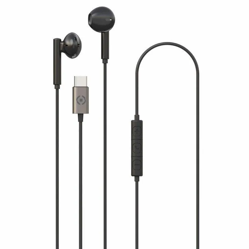 Auriculares Celly UP1100 con cable USB-C, intraurales, micrófono y control en línea, negros UP1100TYPECBK