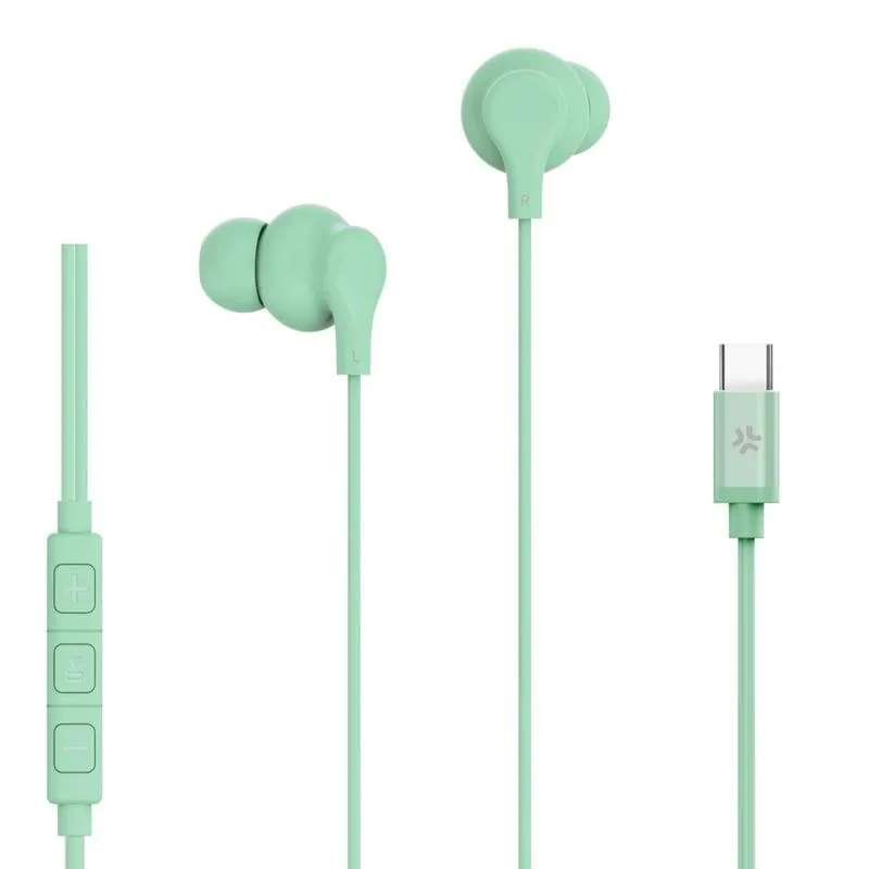 Auriculares Celly UP1600TYPECGN con cable USB-C para llamadas y música con micrófono integrados verdes UP1600TYPECGN