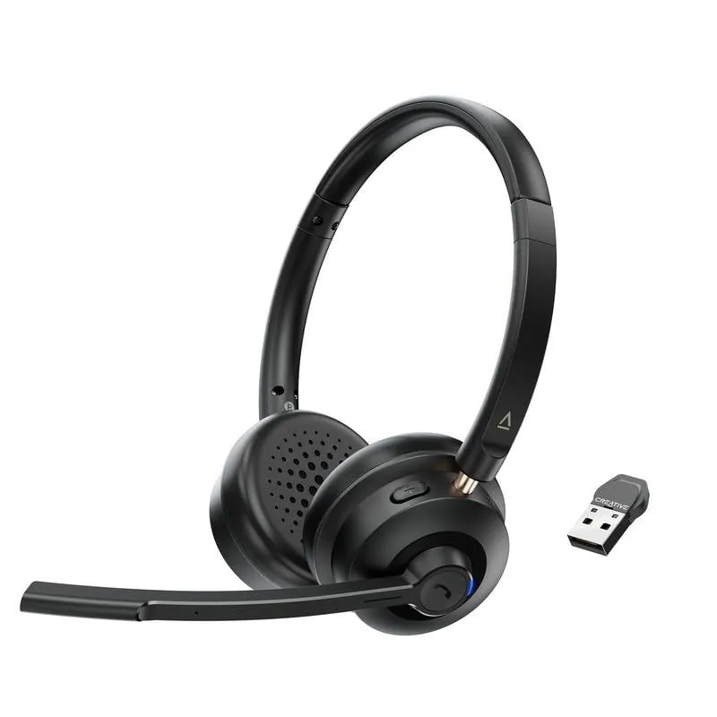 Auriculares Creative Chat Wireless inalámbricos Bluetooth con cancelación de ruido, micrófono y USB-C para oficina, color negro 51EF1290AA000