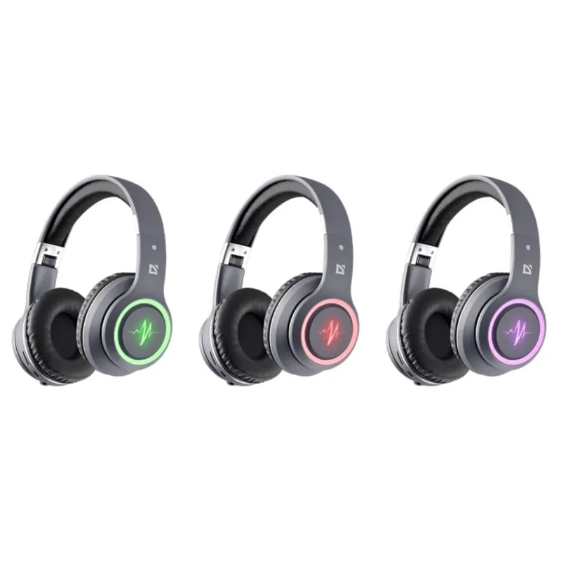 Auriculares Defender FREEMOTION B571 LED inalámbricos y cableados Bluetooth con reducción de ruido pasiva, micrófono y reproductor microSD, gris 63571