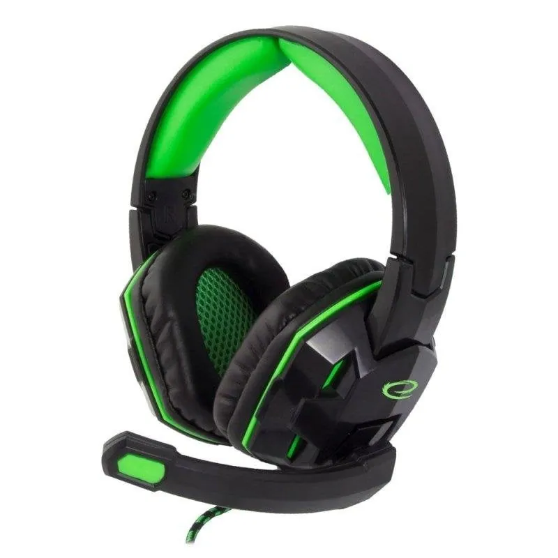 Auriculares Esperanza EGH380 con cable, jack 3,5 mm para gaming, micrófono integrado, color negro y verde 5901299943403