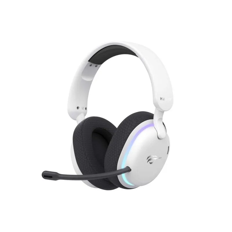 Auriculares Havit Fuxi-H7 inalámbricos y con cable Bluetooth para gaming con cancelación de ruido, micrófono extraíble, retroiluminación, negro y blanco FUXI-H7