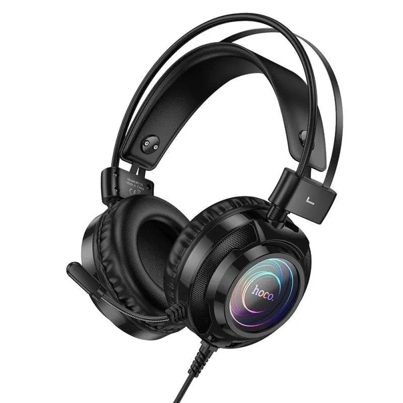 Auriculares Hoco W110 con cable Jack 3,5 mm y USB, gaming, micrófono flexible, RGB, negros REF34281