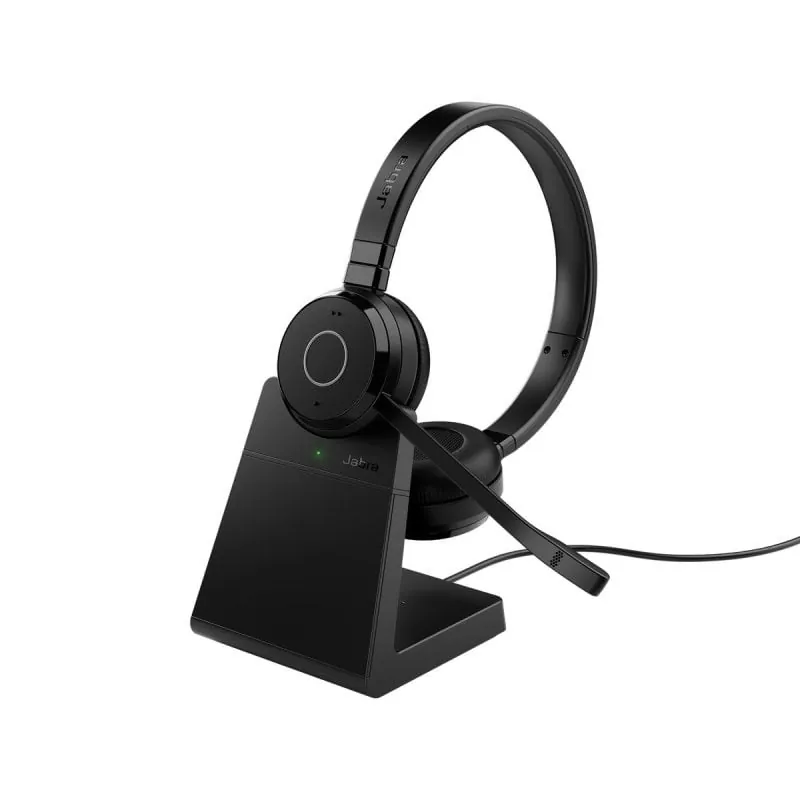 Auriculares Jabra Evolve 65 TE inalámbricos y con cable Bluetooth con Cancelación de Ruido, micrófono y base de carga, negros 6699-833-399