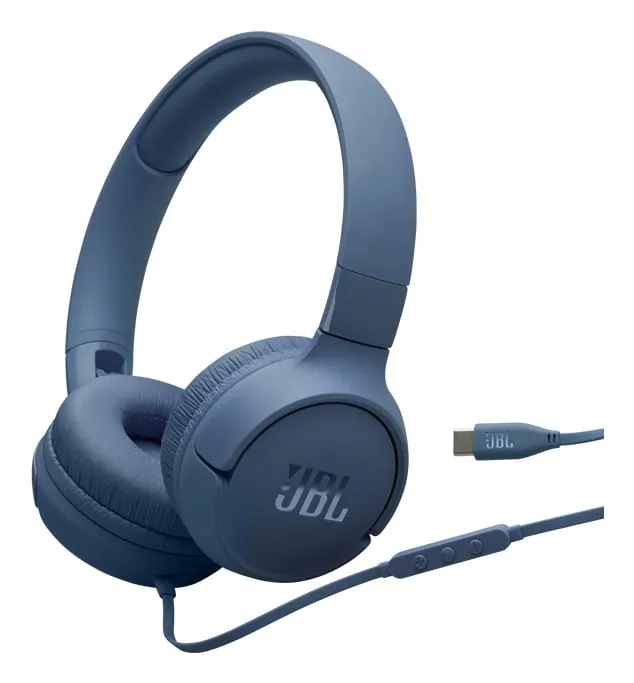 Auriculares JBL con cable USB-C Hi-Res, micrófono, plegables, Pure Bass, azul JBLT520CBLU
