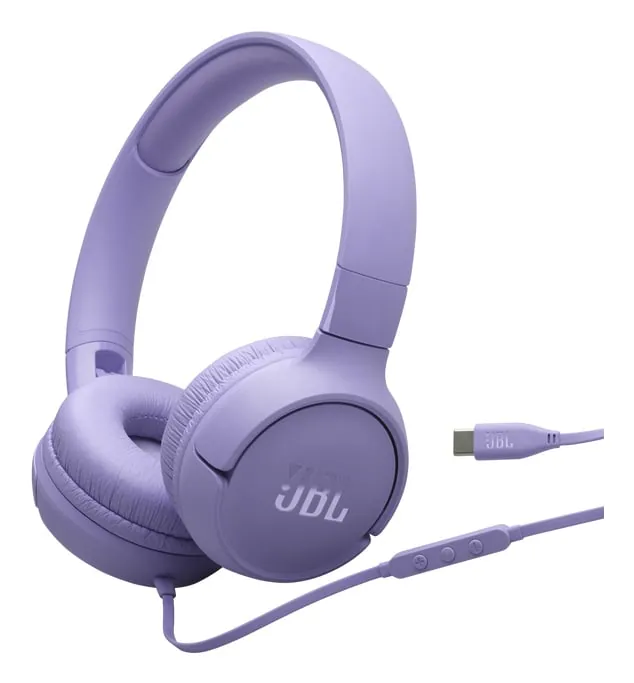 Auriculares JBL con cable USB-C Hi-Res, micrófono y diseño plegable violeta JBLT520CPUR