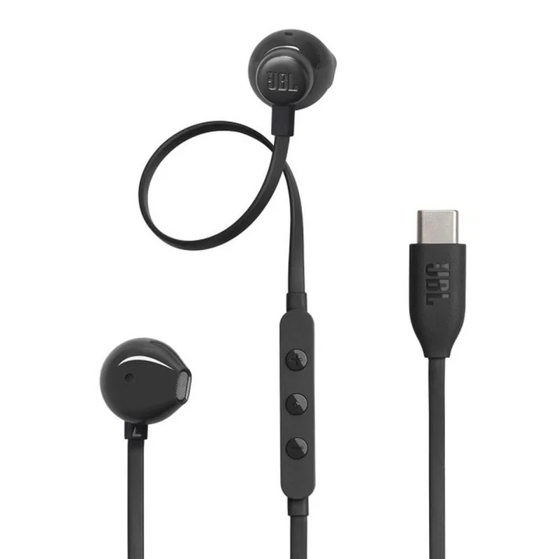 Auriculares JBL con cable USB-C intrauditivos, micrófono, Hi-Res Audio, negros JBLT305CBLK