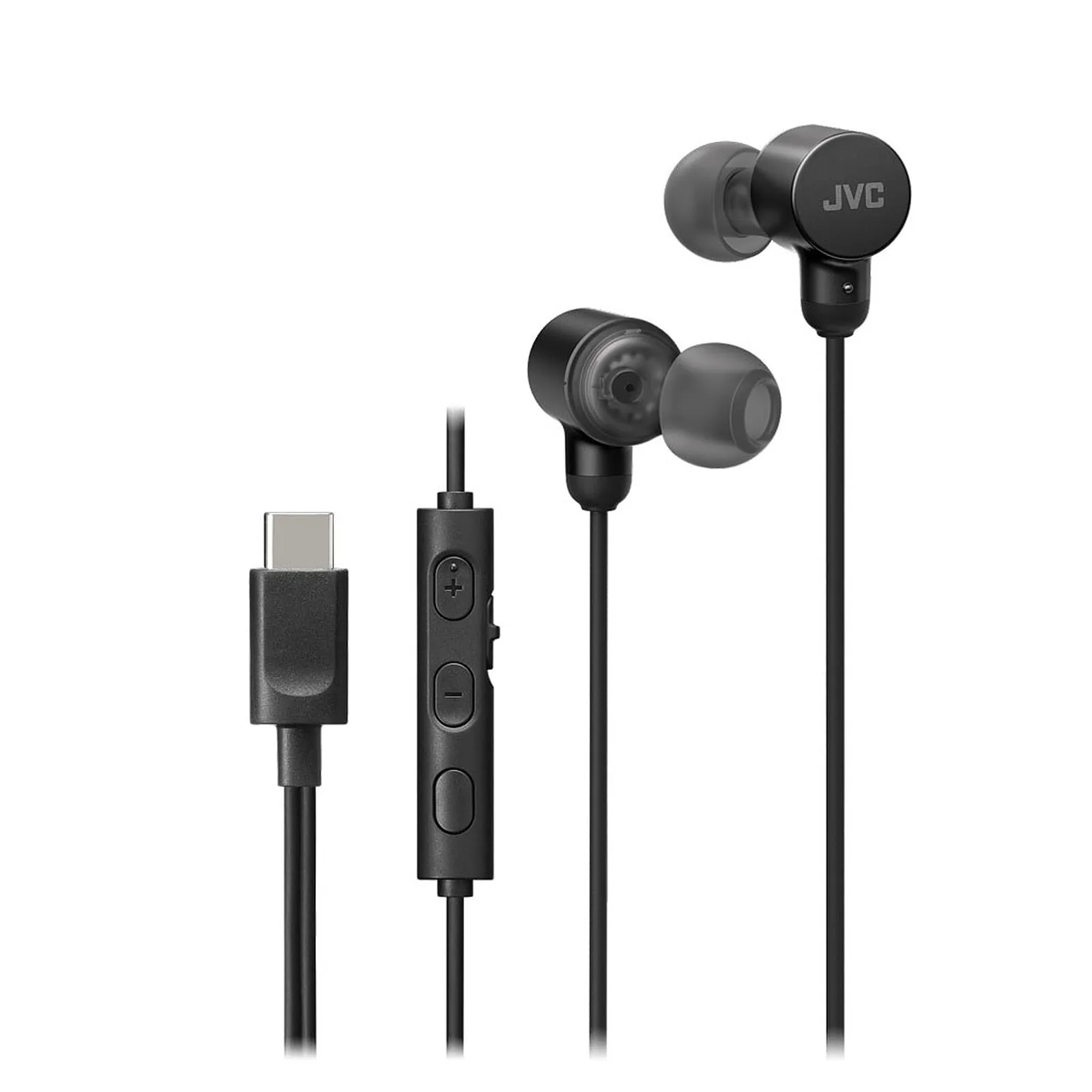 Auriculares JVC con cable USB-C, Hi-Res Audio, micrófono y control de volumen negro HA-FR29UC-B-U