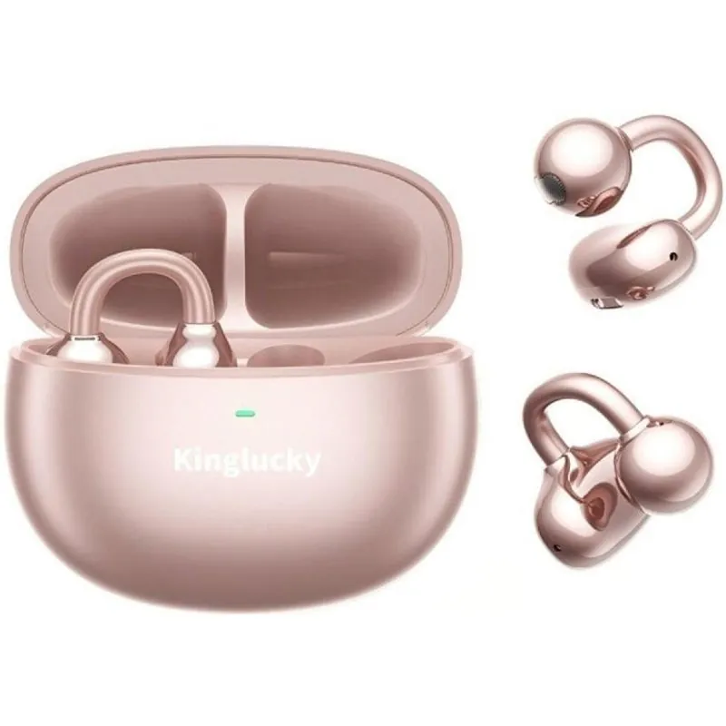 Auriculares Kinglucky Clip On inalámbricos Bluetooth 5.4 con Cancelación de Ruido, Micrófono y resistencia IPX4 Rosa Clip-on