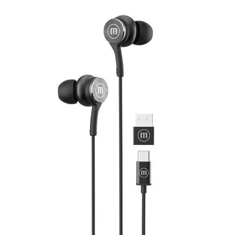 Auriculares Maxell Xc1 con cable USB-C/USB-A para llamadas y música, con micrófono integrado, negros 0025215504495