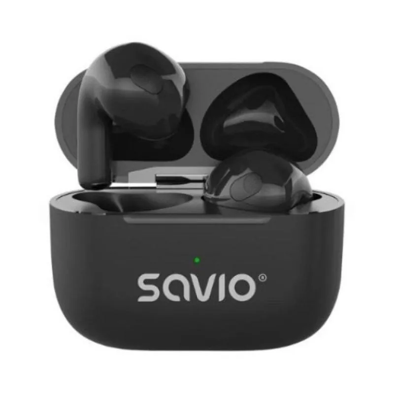 Auriculares Savio TWS-02 PRO inalámbricos Bluetooth 5.4 para música y llamadas con micrófono, resistencia IPX2, negro TWS-02 PRO
