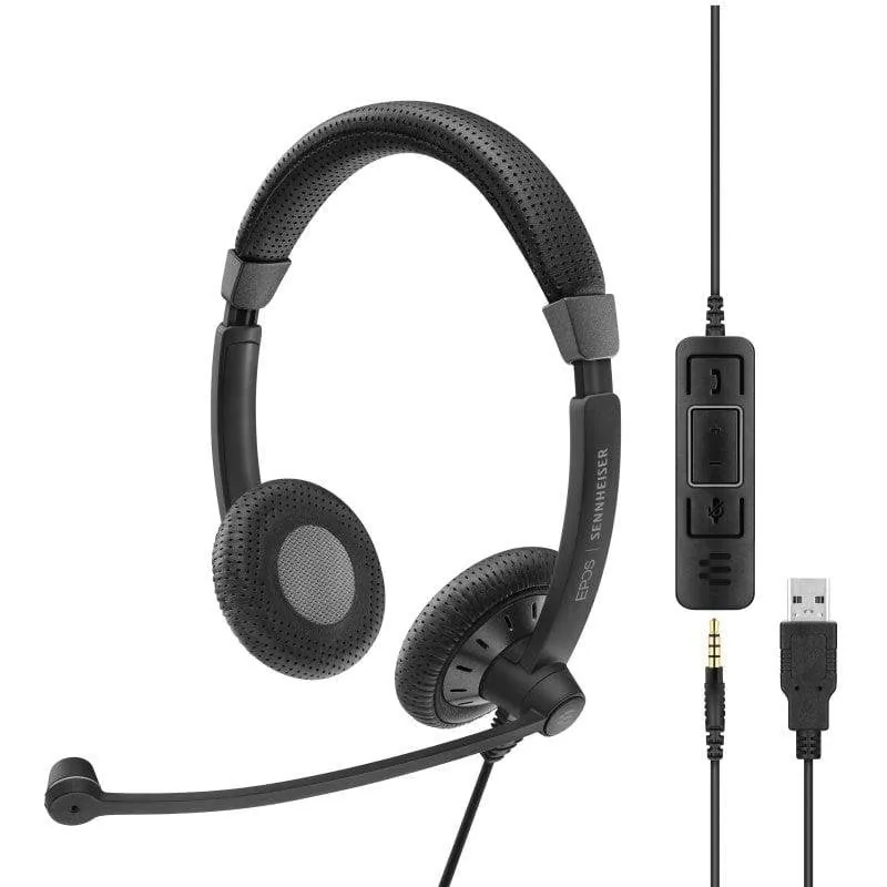 Auriculares Sennheiser Impact SC 75 con cable USB y 3,5 mm, Cancelación de Ruido, uso profesional, negros SC 75