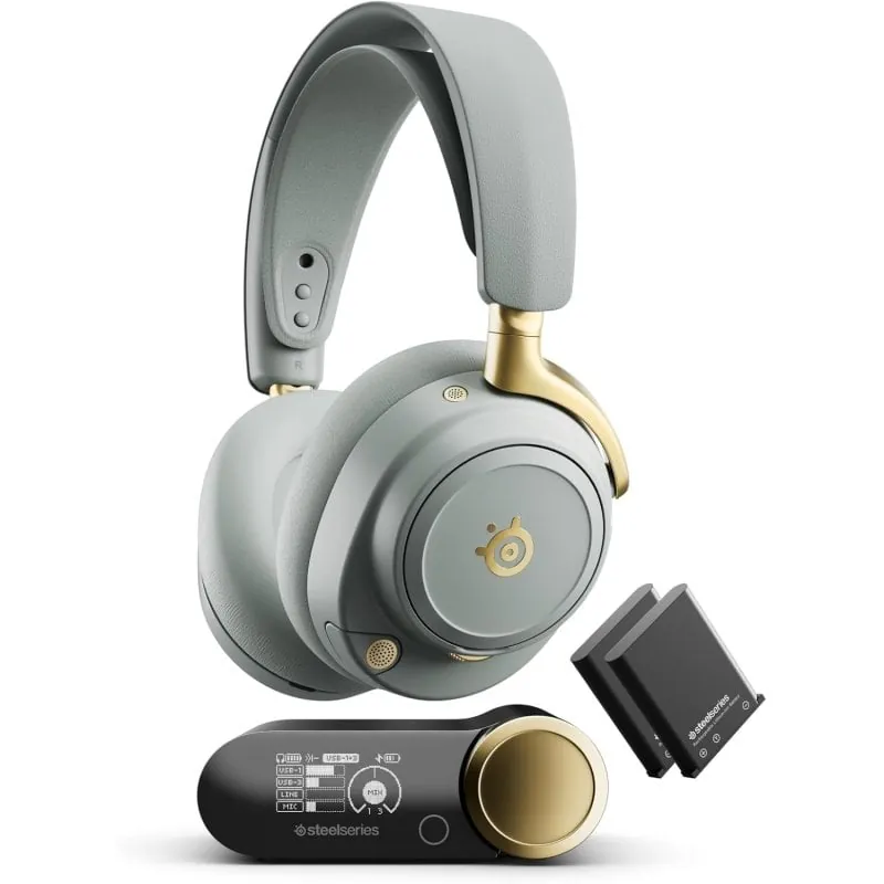 Auriculares Steelseries Arctis Nova Elite inalámbricos Bluetooth para gaming con micrófono y sonido envolvente, color verde y dorado 61663