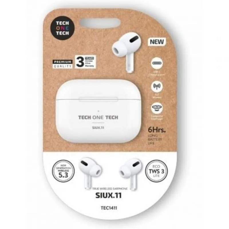 Auriculares Tech One Tech SIUX.11 inalámbricos Bluetooth TWS autonomía 24h blancos TEC1411