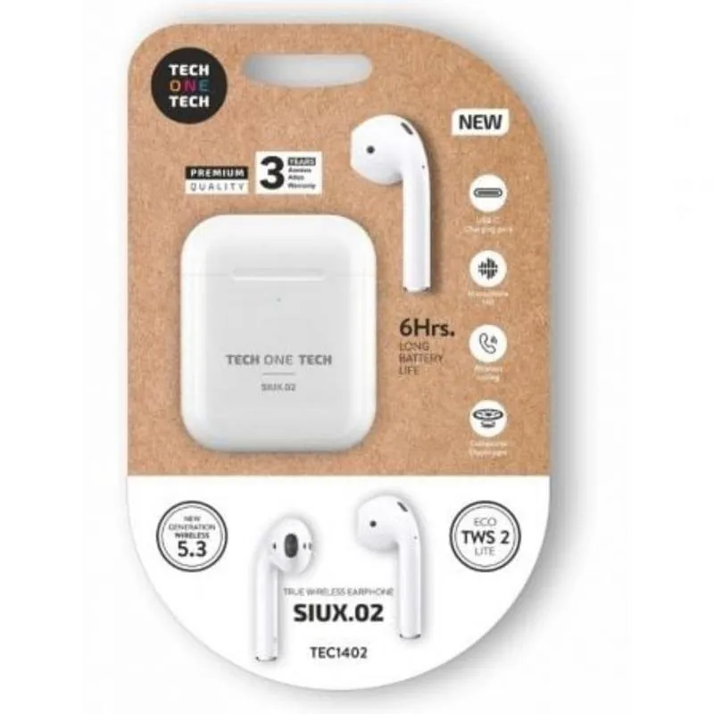 Auriculares Tech One Tech SIUX.2 inalámbricos Bluetooth TWS con estuche de carga blancos TEC1402