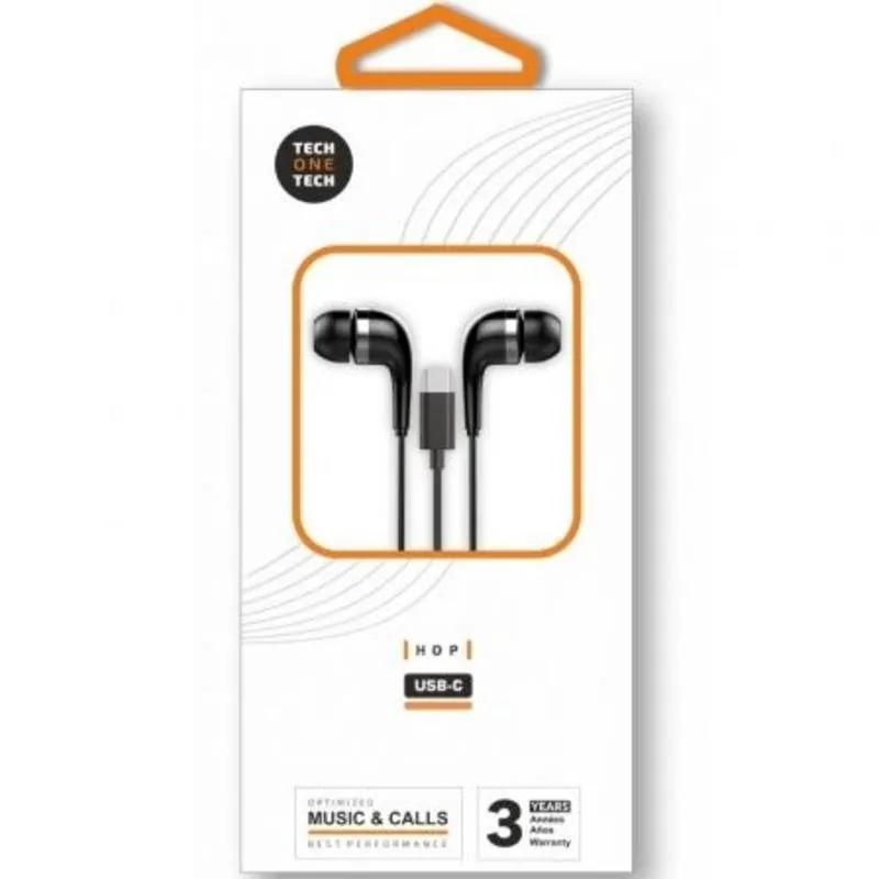 Auriculares Tech One Tech TEC1305 con cable USB-C, microfono, reduccion de ruido, negros TEC1305