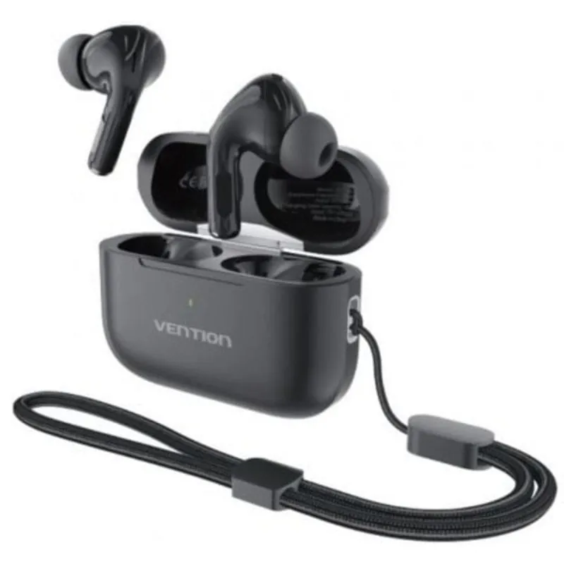 Auriculares Vention inalámbricos Bluetooth 5.4 con estuche de carga, IPX4 y 30 h batería, negros 6922794791831