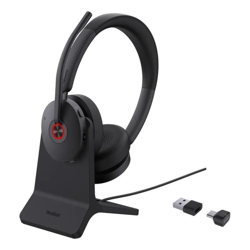 Auriculares Yealink BH74 inalámbricos Bluetooth con Cancelación Activa de Ruido, Micrófono Boom y Base de Carga Negra BH74 WITH STAND UC USB-C/A