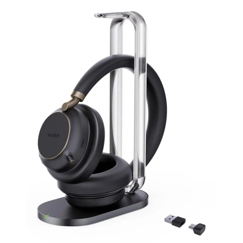 Auriculares Yealink BH76 Plus inalámbricos Bluetooth 5.3 con Cancelación Híbrida de Ruido, Micrófono Boom y Base de Carga, Negro 1208699