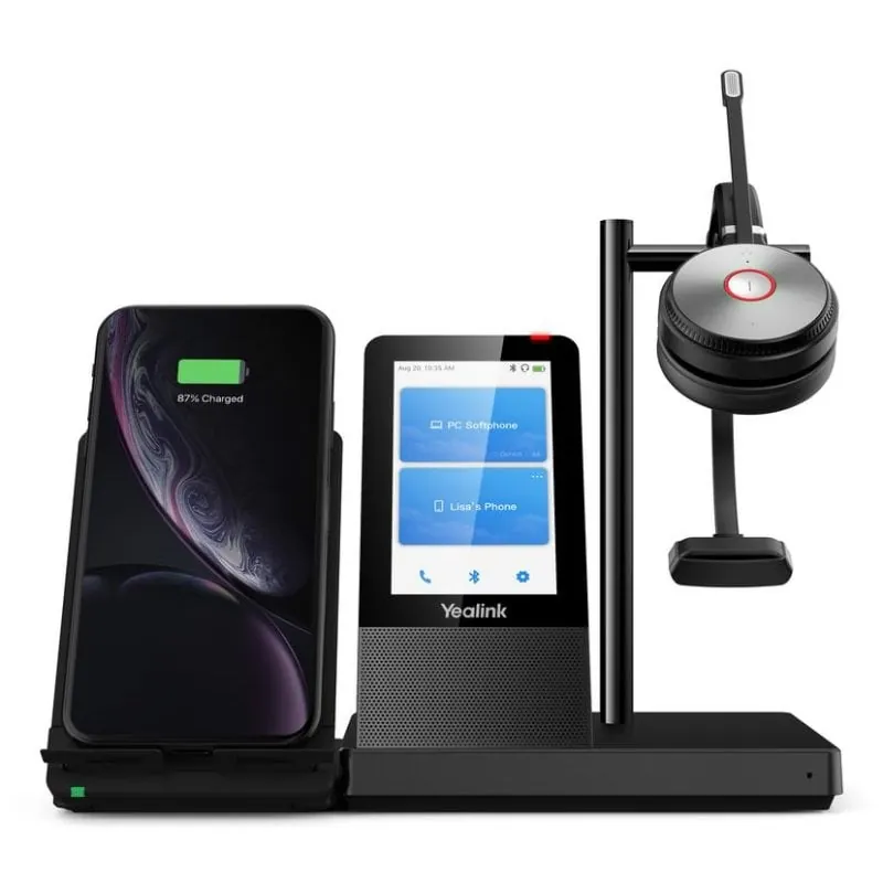 Auriculares Yealink WH66 Mono UC inalámbricos Bluetooth para oficina con micrófono con cancelación de ruido, base de carga y pantalla táctil, color negro DUPLIKAT