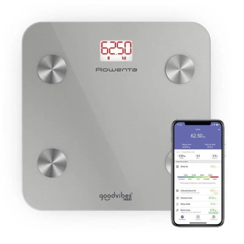 Báscula personal Rowenta Goodvibes LIFE BR9600 160kg Precisión 100g Pantalla LED Plata BR9600S1