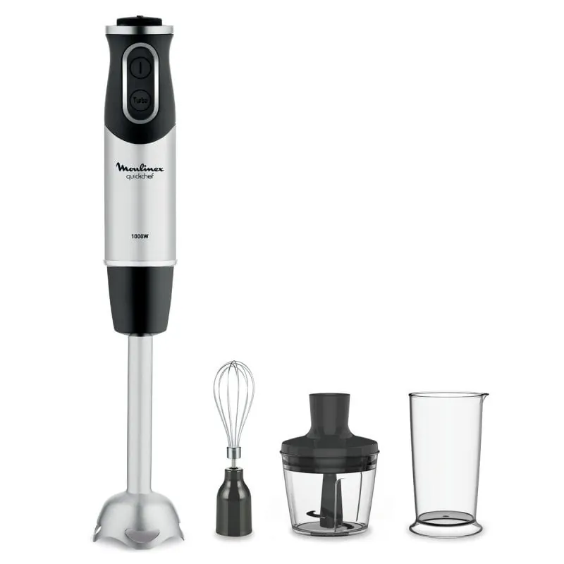 Batidora de inmersión 1000W acero inoxidable, 10 velocidades + turbo, 0.8L, picadora y vaso medidor DD655810