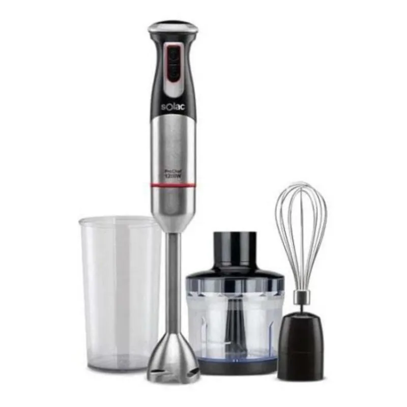 Batidora de mano 1200W negra con 20 velocidades, pie desmontable, vaso y picadora BA5609