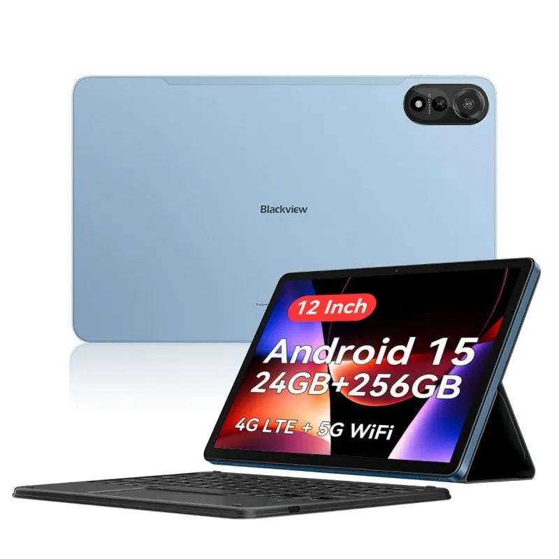 Blackview Mega 2 12" FHD+ 2K 8GB/256GB 4G Android 15 Azul + Teclado Bluetooth QWERTY Inglés MEGA2(8+256)-BLUE+K2
