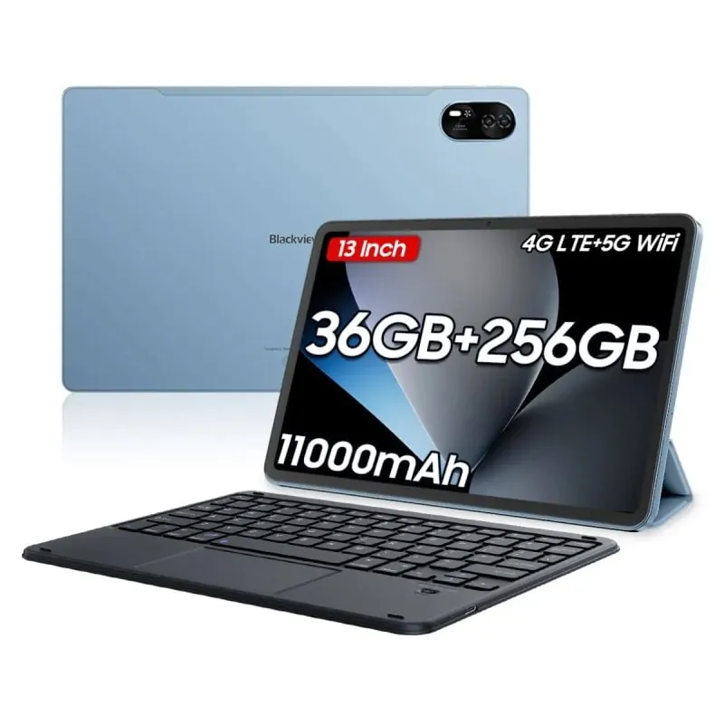 Blackview Mega 8 4G 13" FHD+ IPS 12GB/256GB Android 15 Azul + Teclado Bluetooth QWERTY Inglés MEGA8(12+256)-BLUE+K2