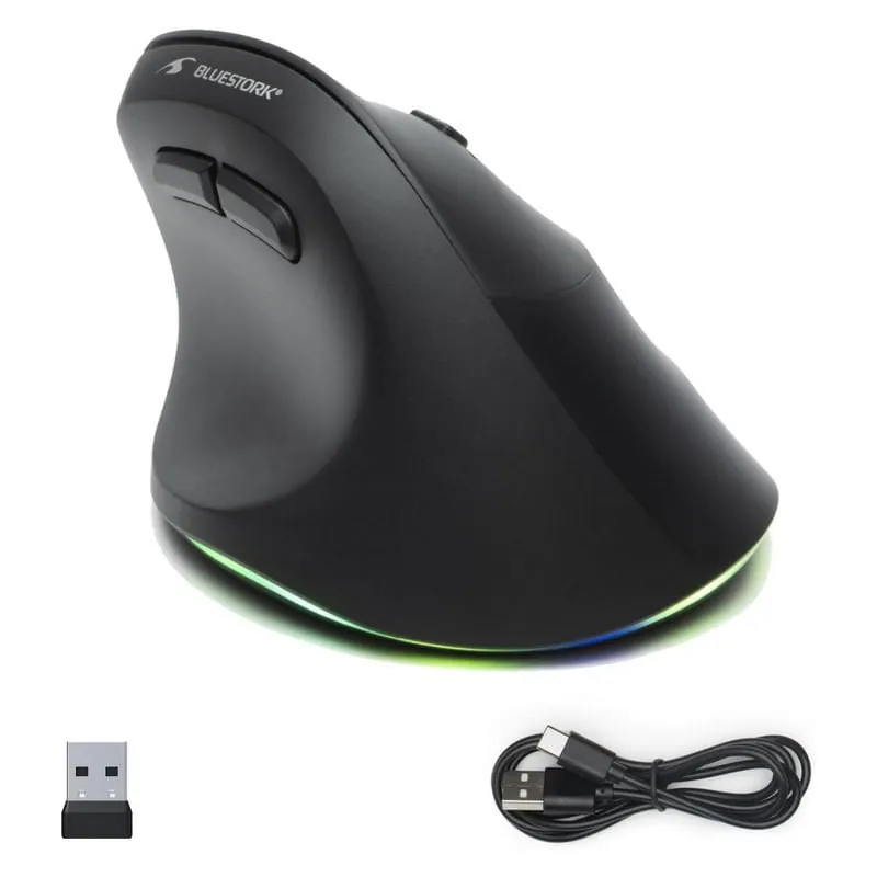 Bluestork Ergo Lumi Ratón Vertical Ergonómico Inalámbrico para Mano Derecha RGB 2400 DPI Negro M-WL-ERGO-LUMI