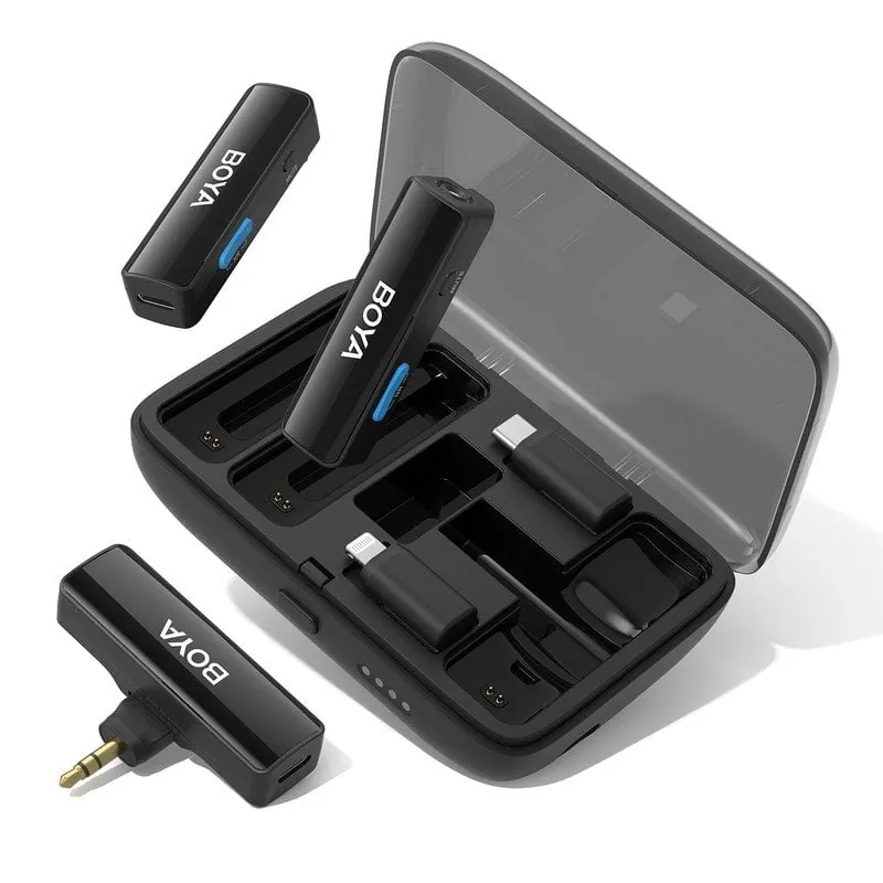 Boya BOYALINK Sistema de Micrófono Inalámbrico de Solapa Conector USB-C Lightning Y Trs 3,5mm Negro BOYALINK