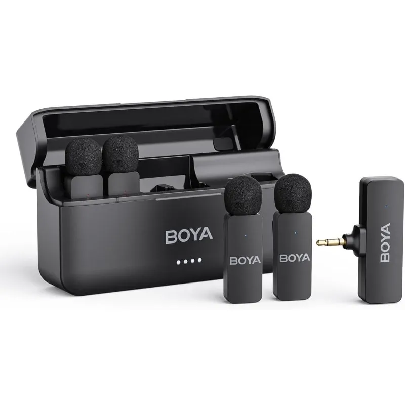 Boya BY-V4 Micrófonos Jack 3.5mm 4 Canales 2.4GHz 200m Cancelación de Ruido Negro BY-V4