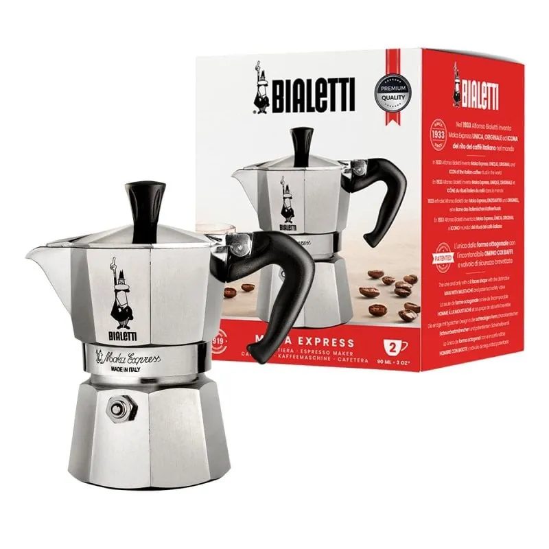 Cafetera Italiana Bialetti Moka Express 2 tazas Aluminio Negro 0001168
