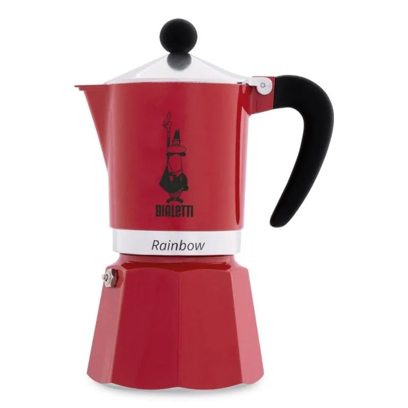 Cafetera Italiana Bialetti Rainbow 3 Tazas Negro Rojo Acero Inoxidable 0004962