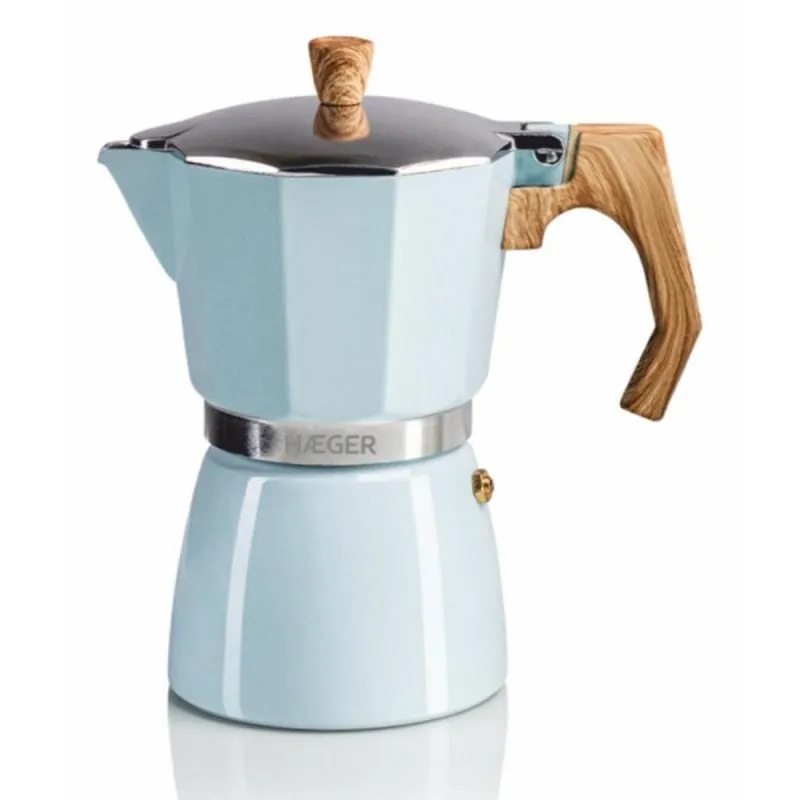 Cafetera Italiana Haeger MOKA Pot 6 Azul Aluminio Baquelita 6 tazas CP-06A.011A