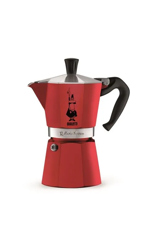 Cafetera Moka Bialetti Moka Express 6 tazas Aluminio Rojo Válvula de seguridad 04-4943