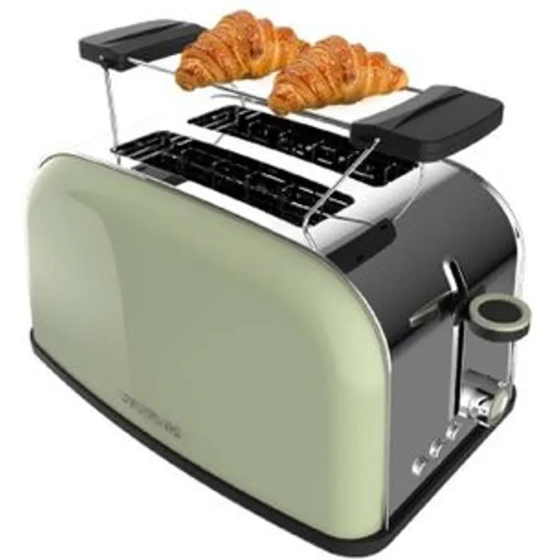 Cecotec Toastin' time 850 Green Tostadora 2 Rebanadas Cortas y Soporte para Panecillos 850W en Verde 04812