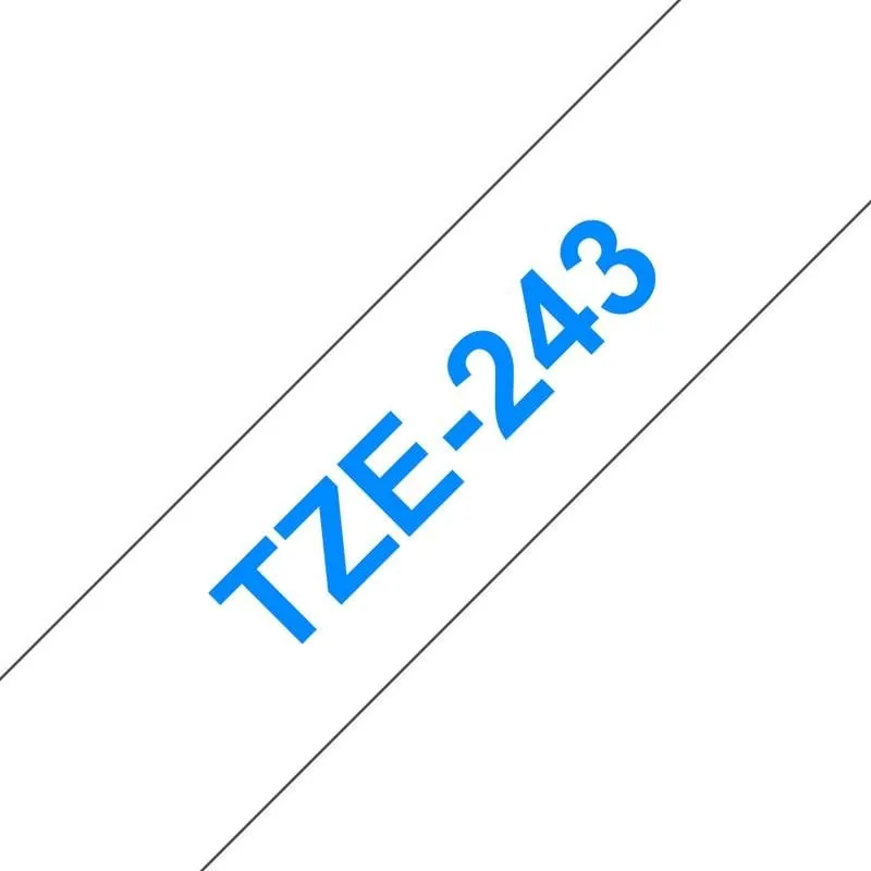 Cinta Brother TZe-243 Azul sobre blanco 18 mm x 8 m laminada para rotuladora TZE243