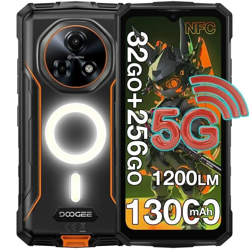Doogee Fire 7 Pro 32GB 256GB 6.56" 90Hz 5G Dual SIM Batería 13000mAh Carga 33W Android 15 Naranja Doogee Fire7Pro Orange