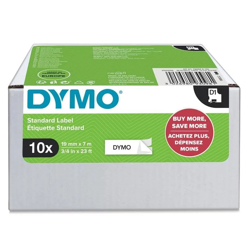 Etiquetas autoadhesivas DYMO D1 blancas 19 mm x 7 m pack 10 unidades 2093098