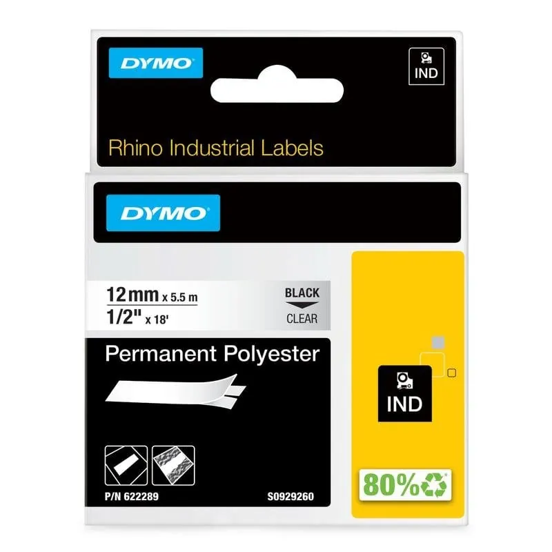 Etiquetas industriales permanentes poliéster DYMO Rhino 12 mm x 5,5 m resistentes 622289