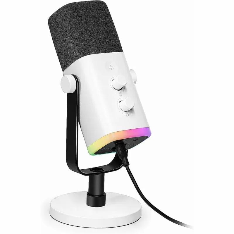 Fifine AmpliGame AM8 Micrófono Dinámico RGB para Streaming y Podcasting USB-C/XLR Blanco AM8W